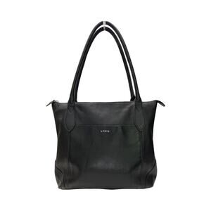 Lodis Black Pebbled Leather Tote  Bag Floral Lining Zippered Closure Shoulder